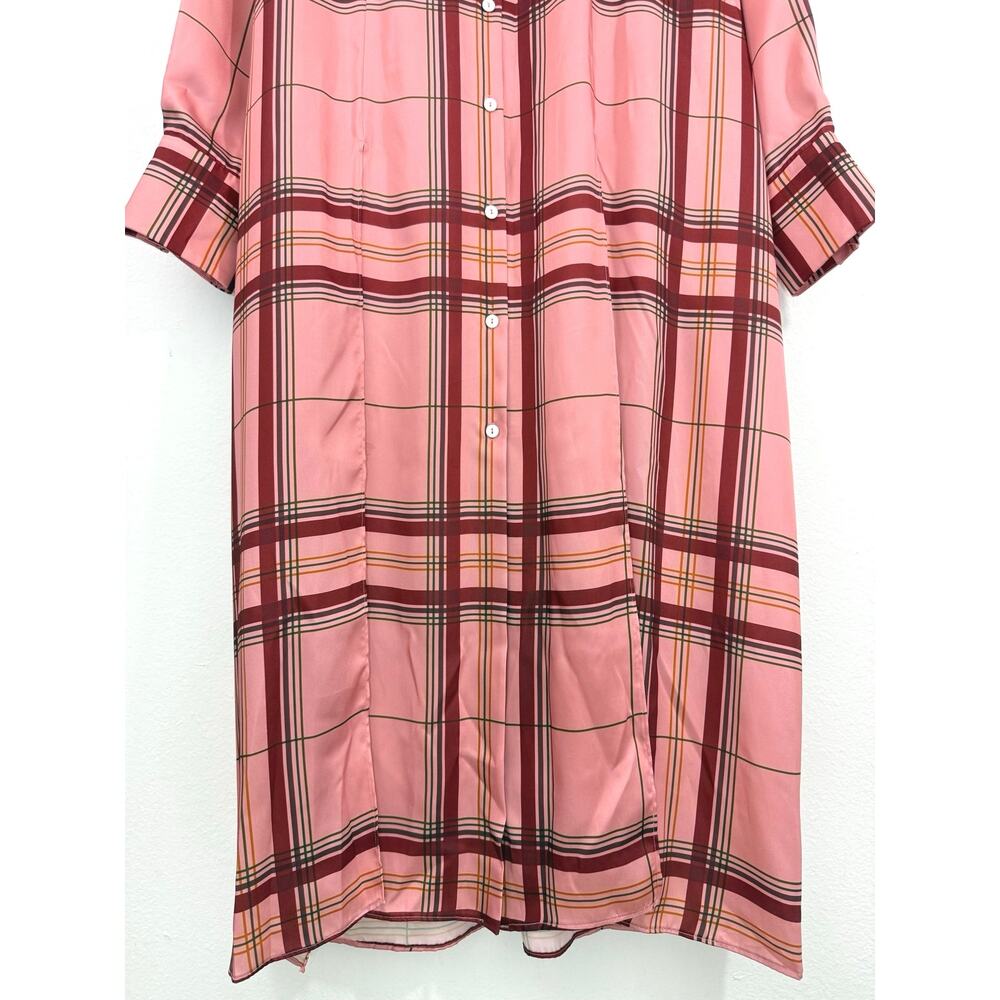 NWT ZARA Studio Collection Contrast Check Tunic Dress Pink Red Plaid Size L - Picture 10 of 14